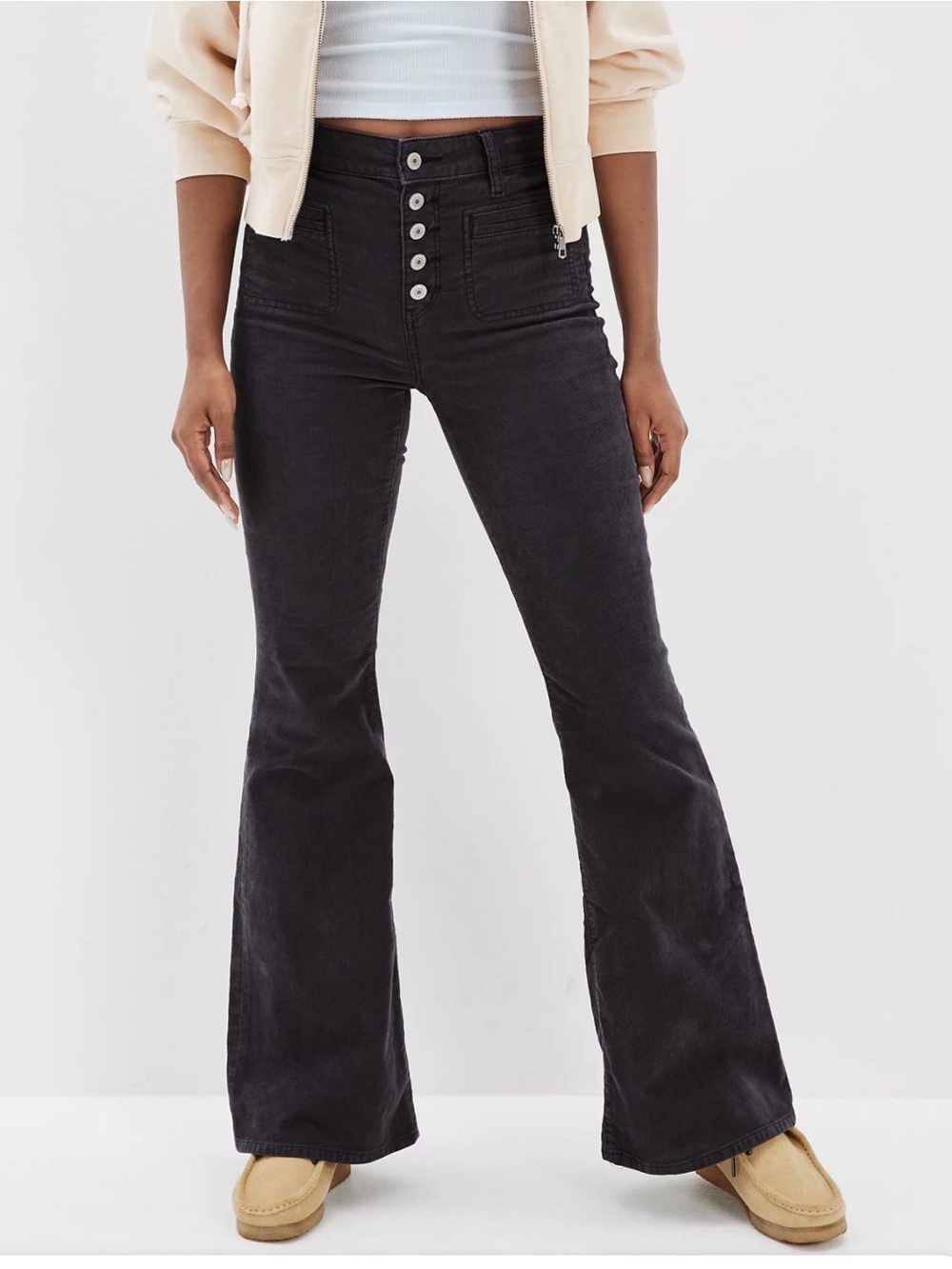 AE Stretch Corduroy Super High-Waisted Flare Pant GREY size 4 (14" x 29")